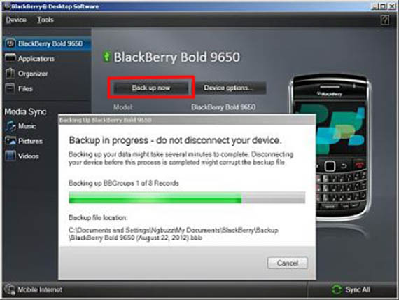 backup your blackberry phone