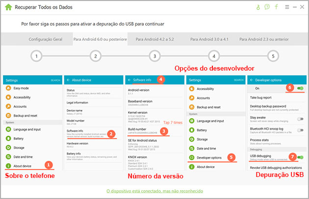 habilitar a depuração de USB no Android