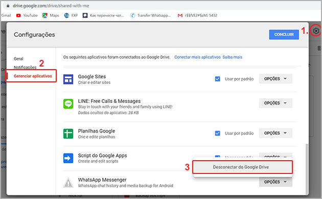 Desconectar WhatsApp do Google Drive