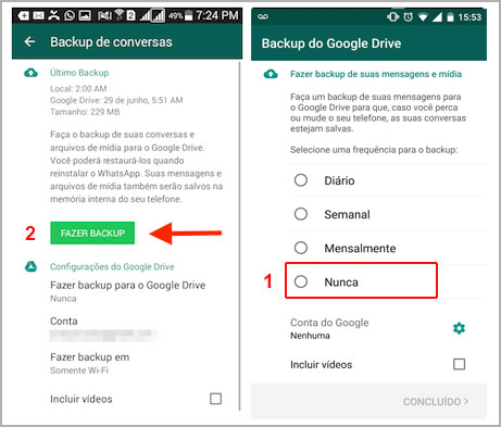 faça backup de dados do WhatsApp para Android