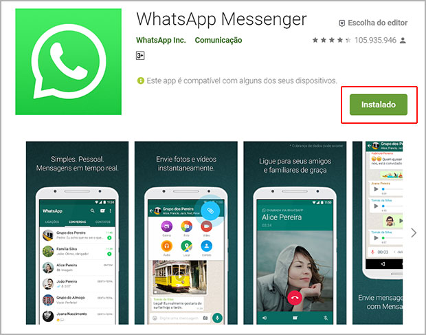 baixar o último WhatsApp da Play Store