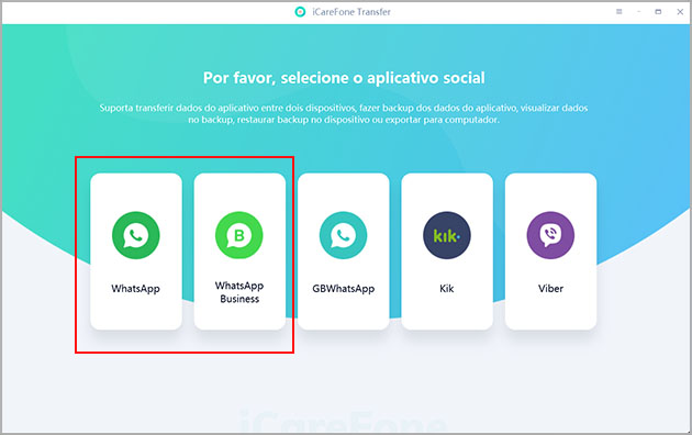 Selecione o modo WhatsApp Transfer