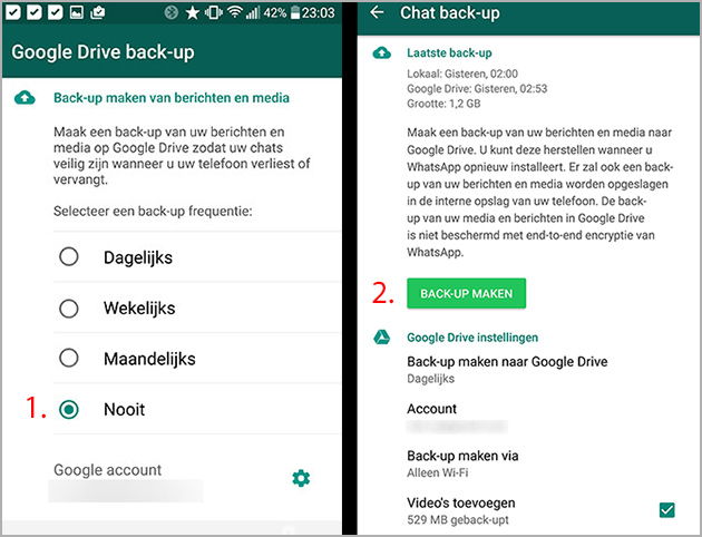back-up whatsapp chats op je Android