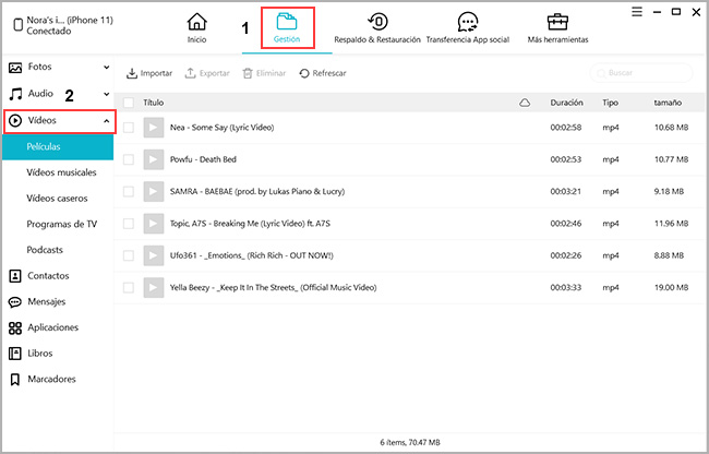 administrar videos en iphone
