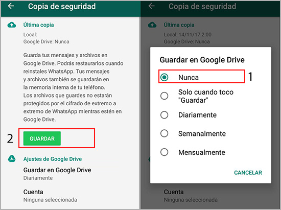 copia de los chats de WhatsApp en el almacenamiento local