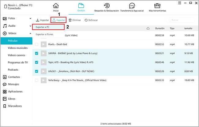 exportar archivos multimedia de iphone a pc
