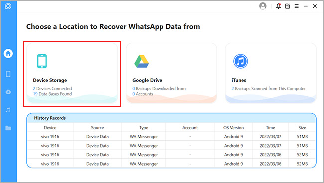 select device storage mode of the app