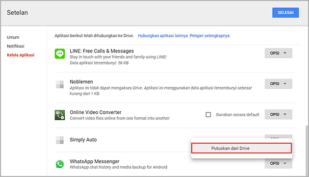 putuskan dari Google Drive