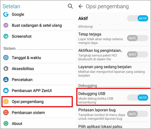 aktifkan USB debugging