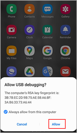 allow usb debugging