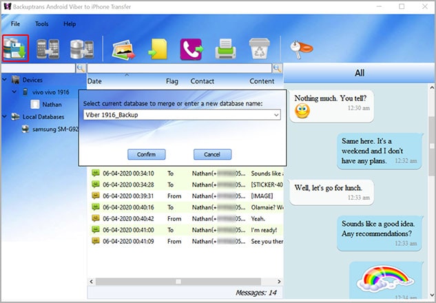 backup Android Viber messages to local database