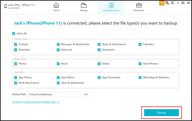 backup ios data with the ios manager