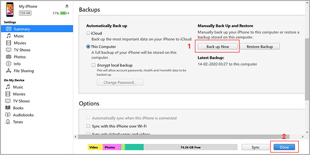 backup iPhone to computer with iTunes