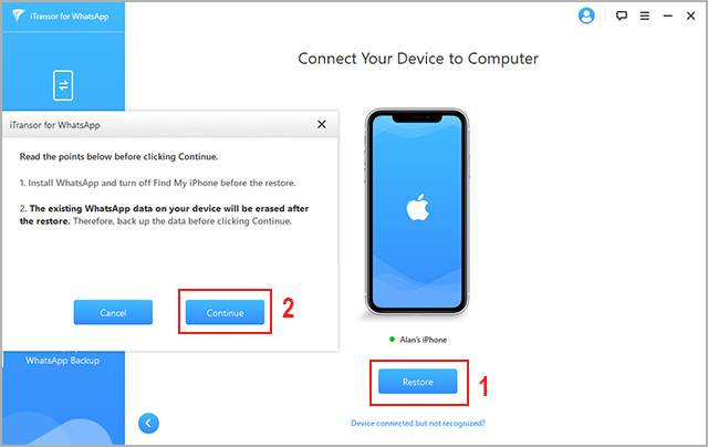start restoring WhatsApp chats from backup to iphone