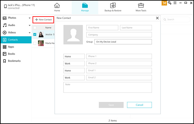 import or export contacts of an iOS device