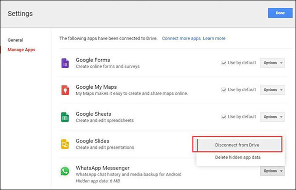 disconnect WhatsApp from Google drive backup