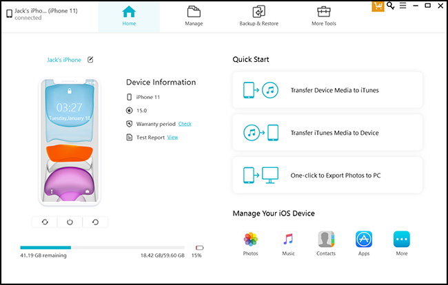 ios manager main interface