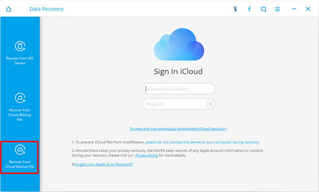 scan iCloud backup for deleted data