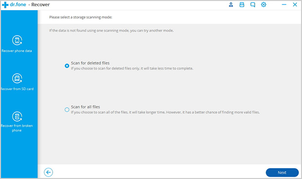 choose scan mode for Android data recovery