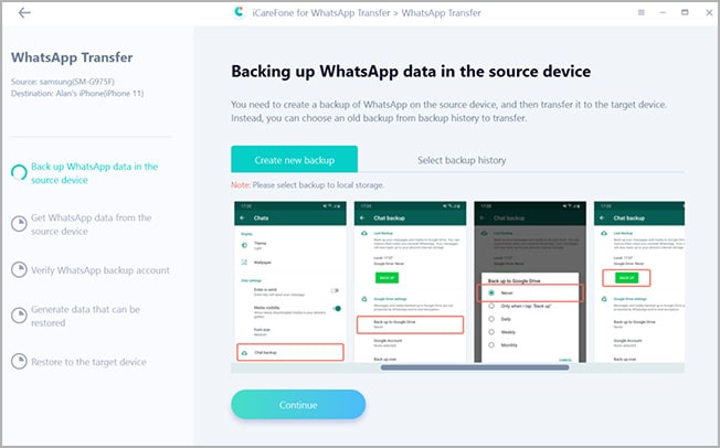 backup WhatsApp data using WhatsApp messenger