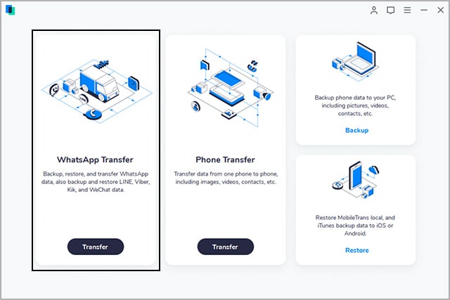 select the WhatsApp Transfer mode